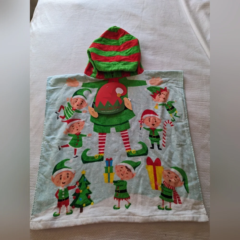 Elfos Christmas Hooded Bath Towel Toddler Young Kids.